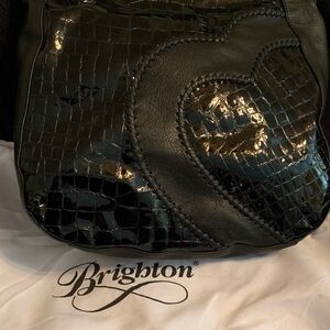 Brighton Black Croc-Embossed Shoulder Bag
